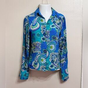 Blue 100% Silk Paisley Women's Top‎
